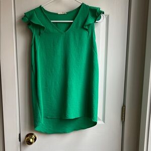 Chic Emerald Ruffle Sleeve Top